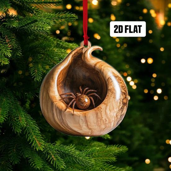 5Pcs Christmas Animal Ornaments 2D Acrylic Cute Wildlife Pendant Raccoon Owl Squirrel Hedgehog Bird Tree Hole Wood Texture Hanging Decorations