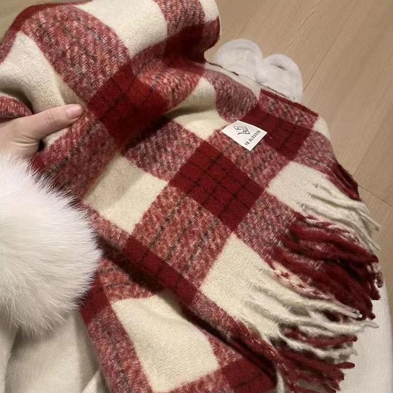 Women's Premium Winter Plaid Red Scarf - Cozy Imitation Cashmere, Versatile Shawl, Thickened Neck Warmer