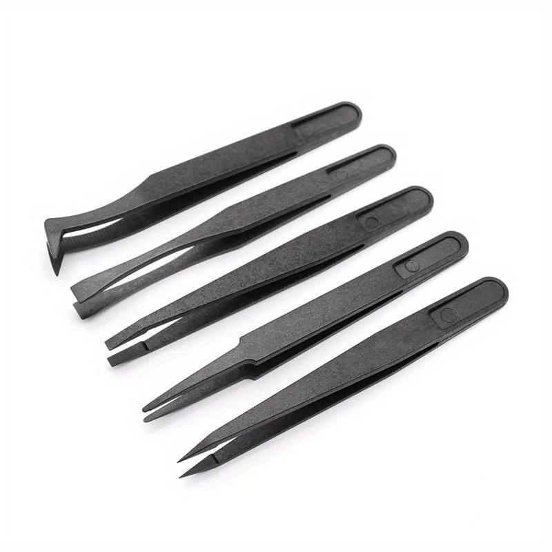 8pcs/set Portable Black Straight Bend Anti-static Plastic Tweezer Heat Resistant Repair Tool