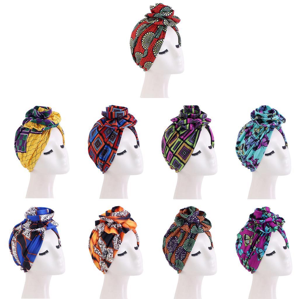 Women Turban Hats Bohemia Printing Knot Muslim Headwraps Sunscreen Beanie Cap Pre-Tied Bonnet Elastic Bandanas Chemo Covers Cap