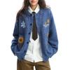 DIMANAF 2026 Otoño Invierno Nuevo Suéteres de Talla Grande para Mujer Cárdigan Camisa de Punto Bordado Floral Manga Larga Cuello Redondo Tops Casuales para Señora
