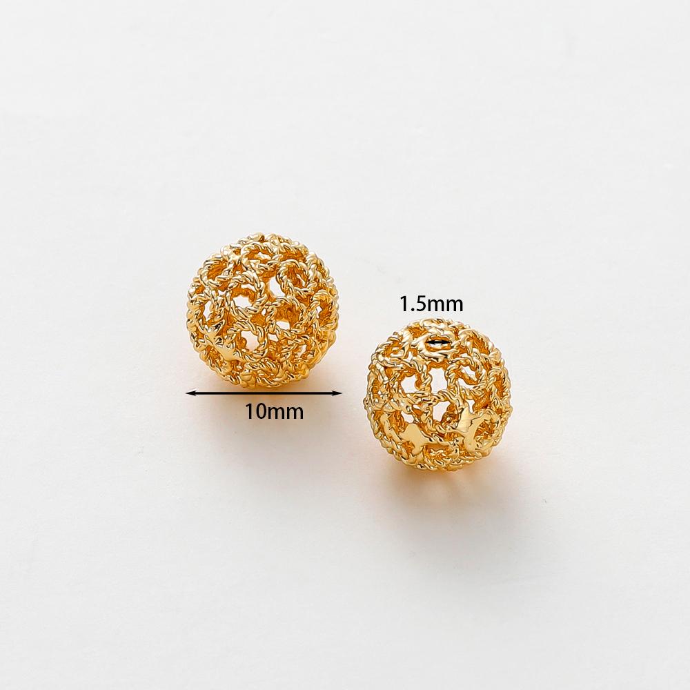 5 Stück 10mm 14K 18K Goldfarbe Beschichtetes Messing Metall Hohl Runde Perlen Armbandperlen Hohe Qualität DIY Schmuckherstellung Zubehör