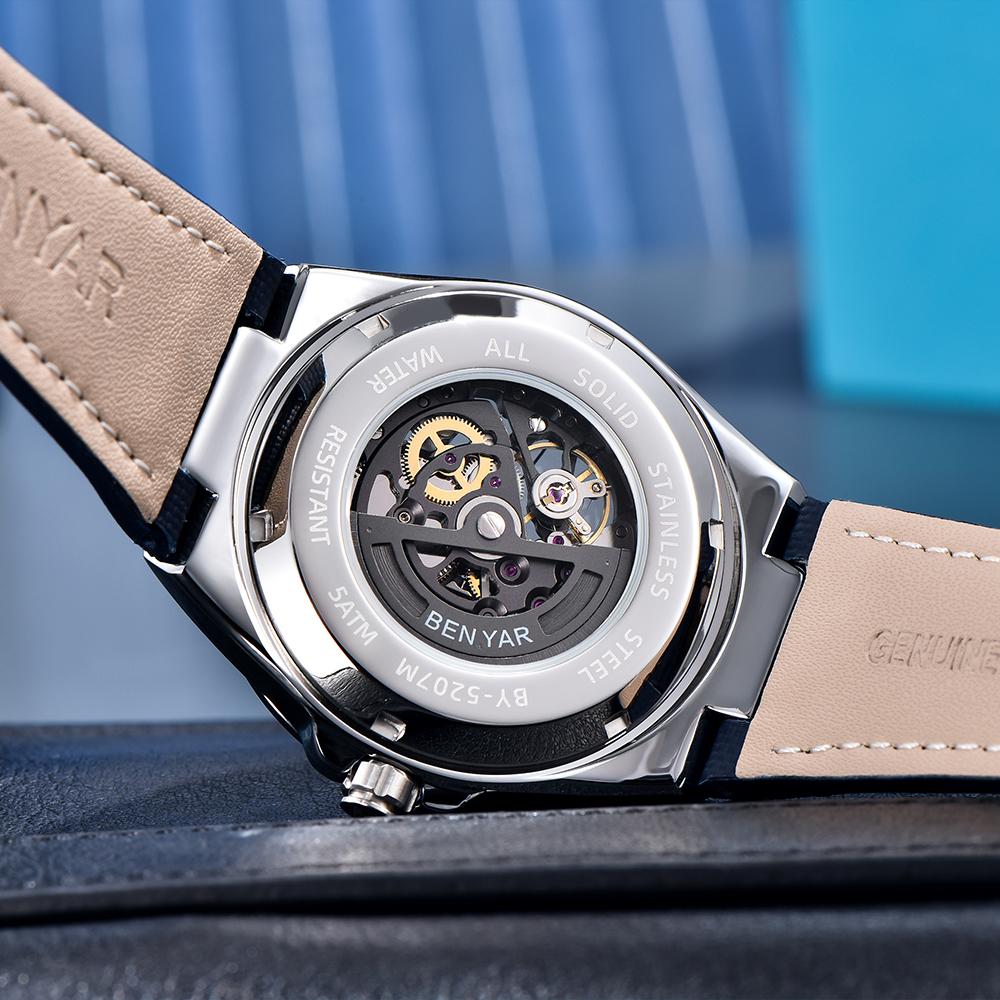 Benyar Skeleton Automatic mechanical wristwatch Fashion Classic Watch Alloy daily waterproof watch BY5207 Hombre reloj