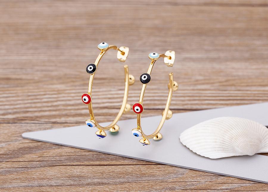 Classic Lucky Colorful Turkish Evil Eye Beads Earrings Geometric Big Circle Drop Earrings For Women Girls Copper Jewelry Gifts