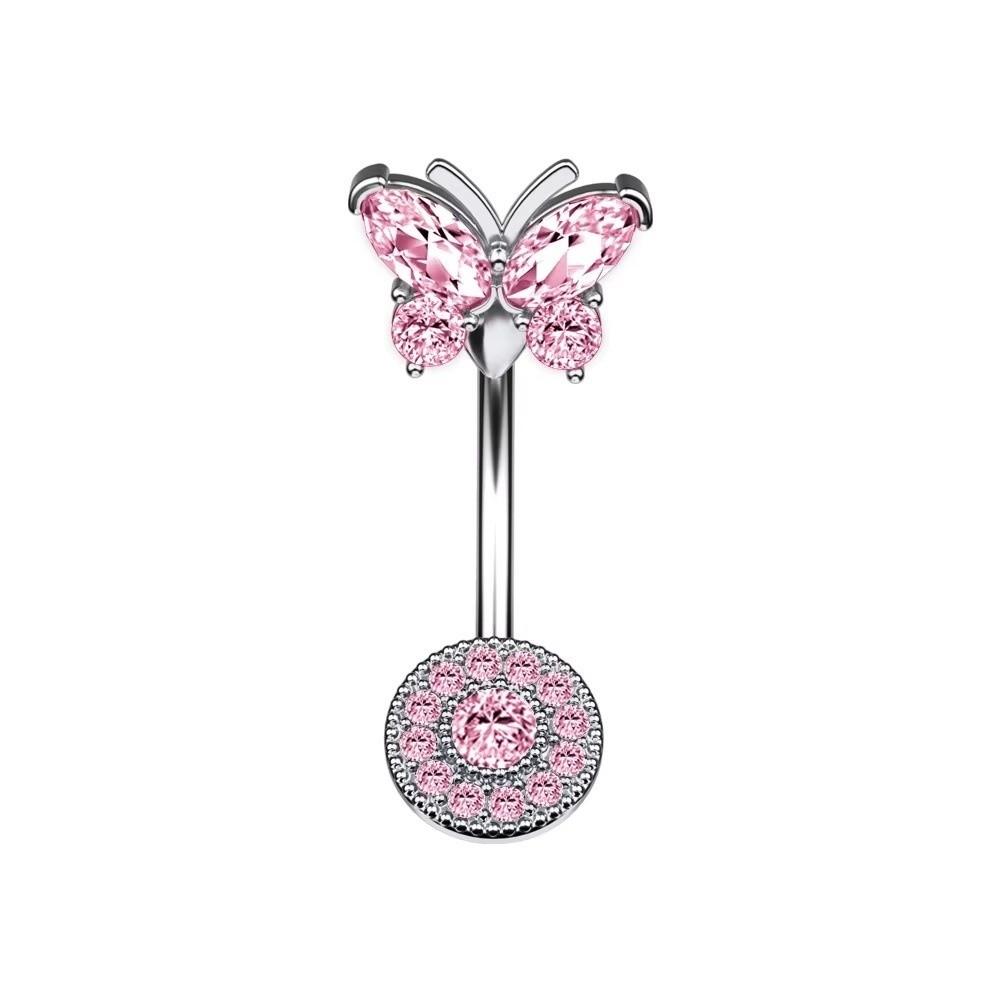 Stainless Steel Crystal Zircon Piercing Belly Bow Knot Belly Rings Butterfly Navel Jewelry  Women