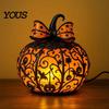 Warmes Nachtlicht 1/2 Stück Halloween Schleife Kürbislicht, Buntglas Schreibtischlampe, Gruselige Jack-o'-Lantern Nachtdekoration für Zuhause Büro Harzlichter