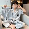 Boys Ice Silk Pajama Set 3-Piece Short Sleeve Cartoon Home Wear Kids Ages 8