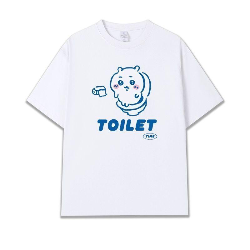 MINISO Chiikawa Dessin Animé Imprimé Manches Courtes Col Rond T-shirt Femme Homme Tendance Mode Mignon Ample Confortable T-shirt Hauts