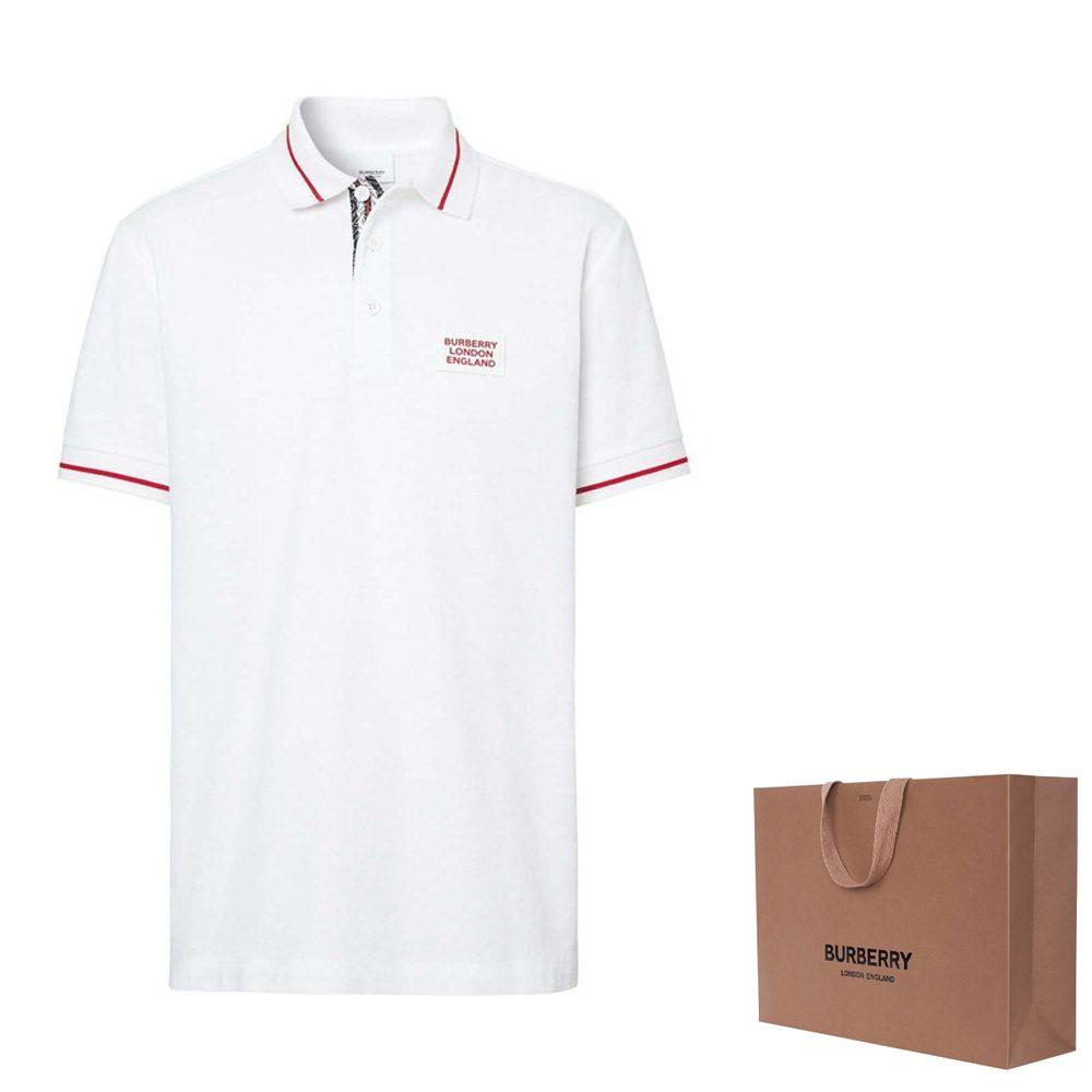 Burberry Men Logo Embroidered Short Sleeve Polo Shirt White 80259731