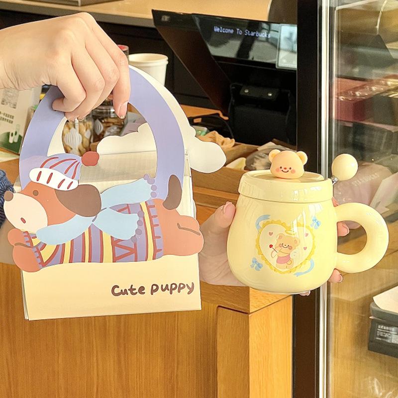 Butter Bear Mug with Lid Girl Cute Ceramic Drinking Water Cup Couple Coffee Cup Birthday Gift