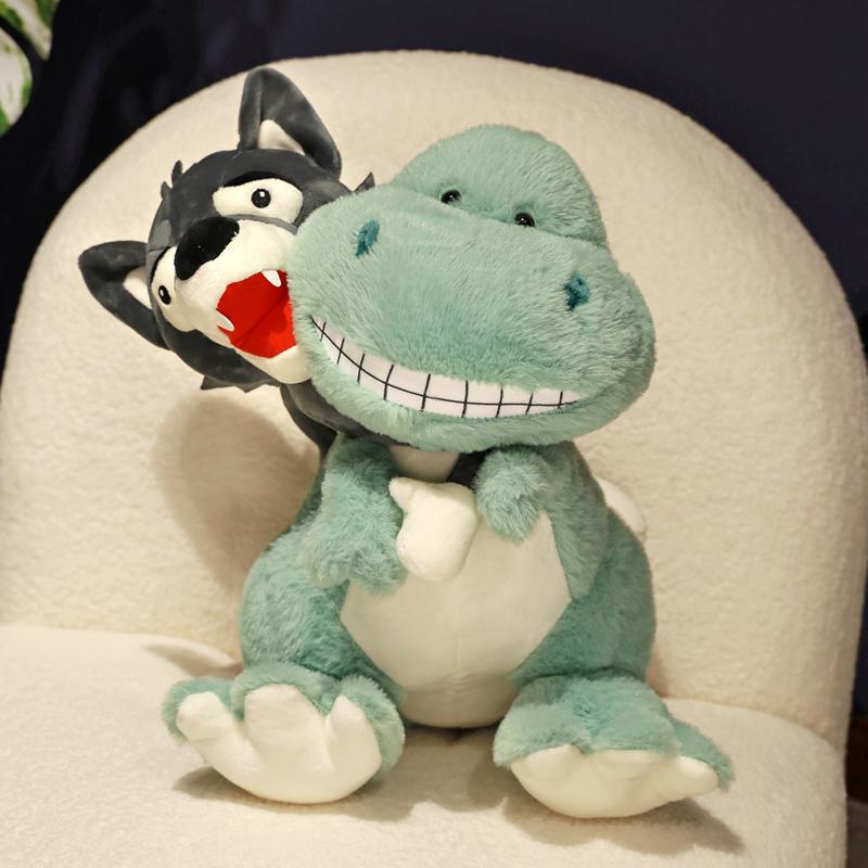 Kreative Dinosaurier tragen Wölfe Plüschtiere Weiches Stofftier Lustige Cartoon-Puppe Plüsch Dekokissen Wohnkultur für Kinder Geschenk