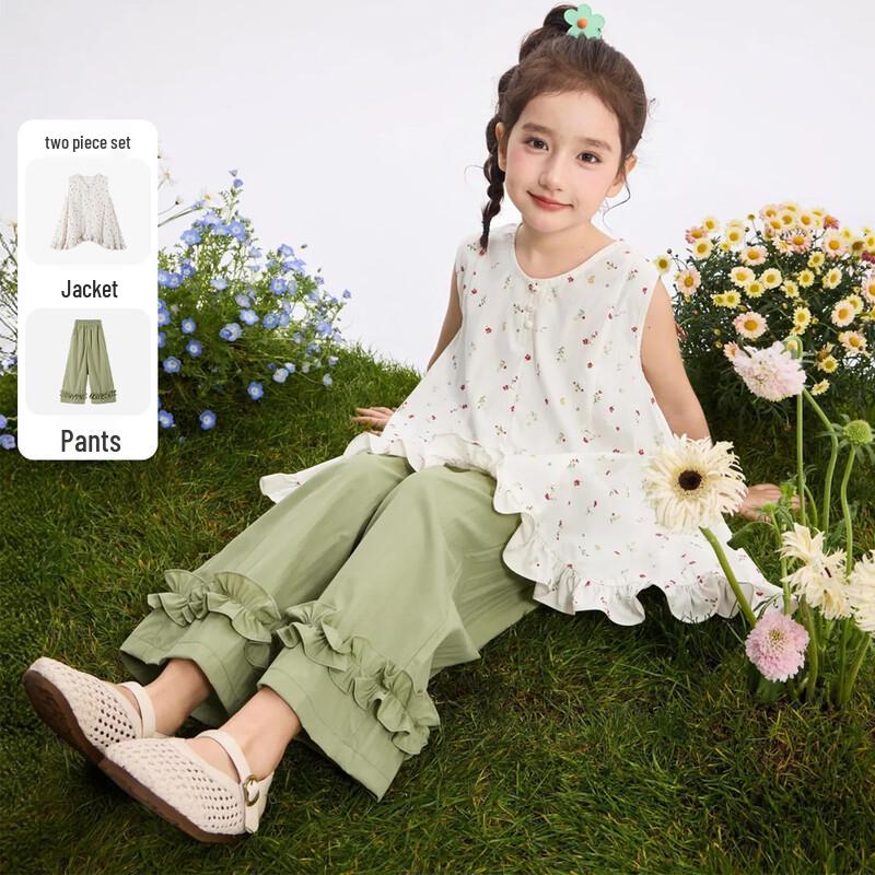 Girls  Casual Sleeveless Printed Set 140