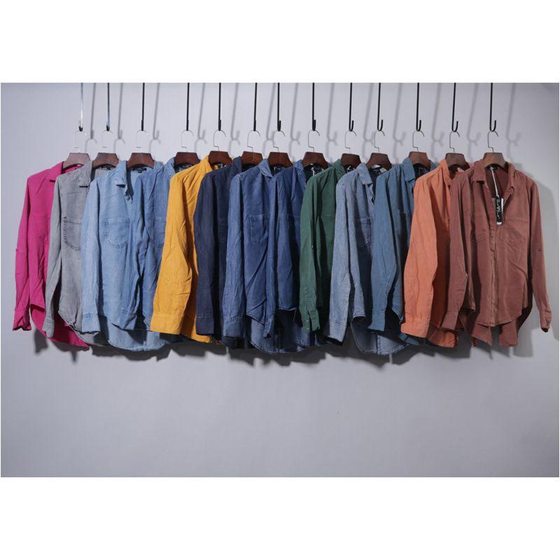 

Тенсел Рукава 3/4 Свободный Разрез по подолу Джинсовая рубашка Yellow L