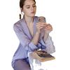 Simulation Silk Pajamas Women'S Spring And Summer Ice Silk Long-Sleeved Court Princess Lapel Loungewear Cover Can Be Worn Outside