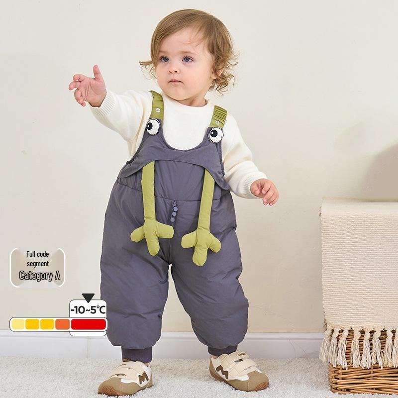 Winter-Latzhose für Babys und Kleinkinder - Verdickte weiße Entendaune