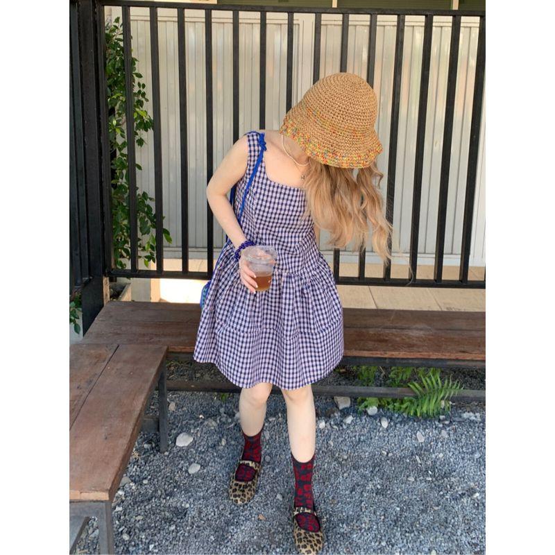 Plus Size Plus Size Ladies French Style Vintage Vest Gingham Dress Women's Spring New Design Sense Sleeveless A- line Short Skirt Fashion
