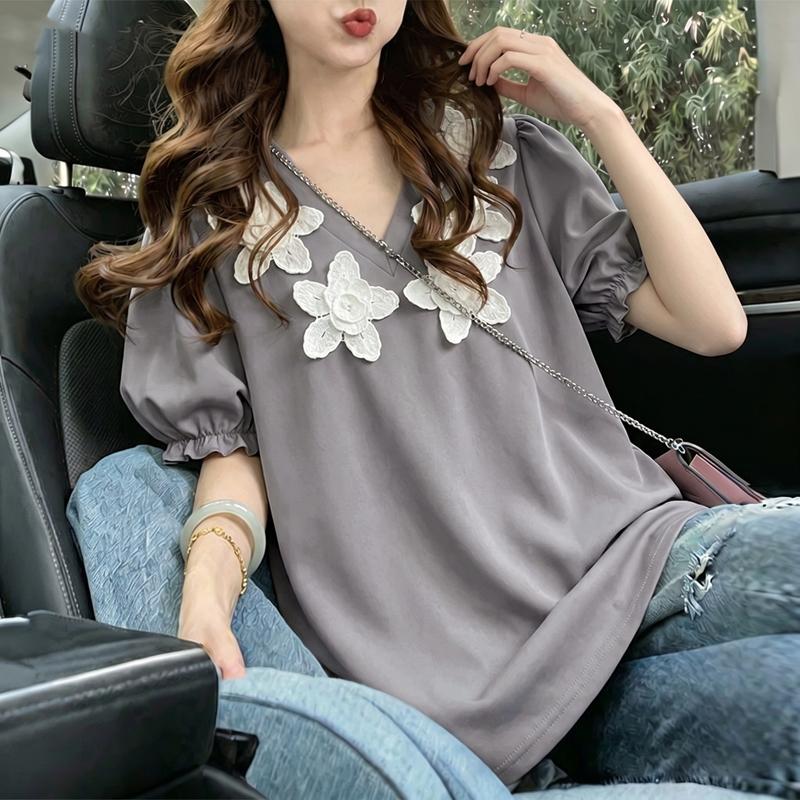 ZANZEA Women Casual Splice V-Neck Loose Summer Short Sleeve Blouse M