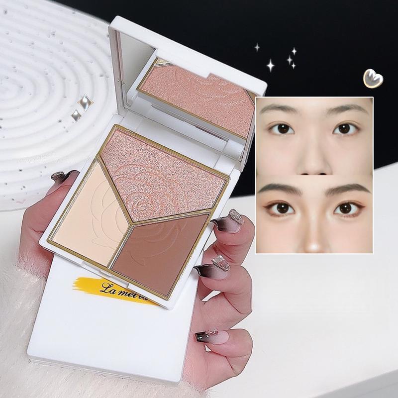 3-in-1 Highlight and Contour Palette - Brightening Nose Shadow, Cheek Shade, and Blush - Matte and Pearl Finishes