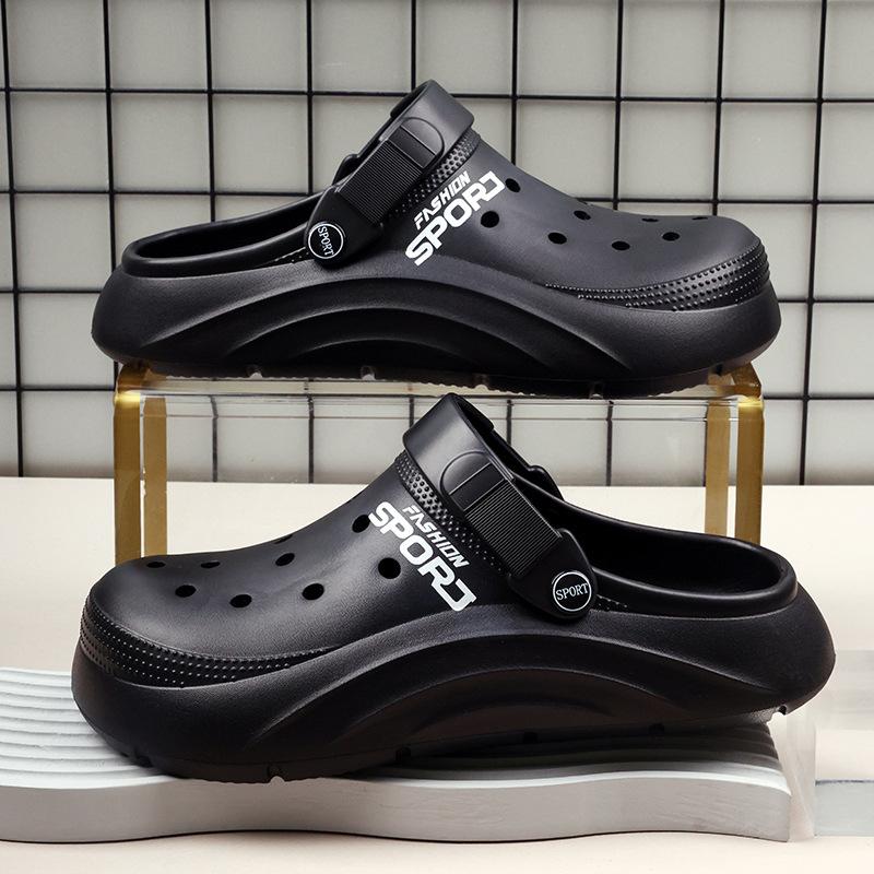 Hole shoes summer new thick-soled bag head men's slippers beach shoes wear casual sandals one pedal sandals men
