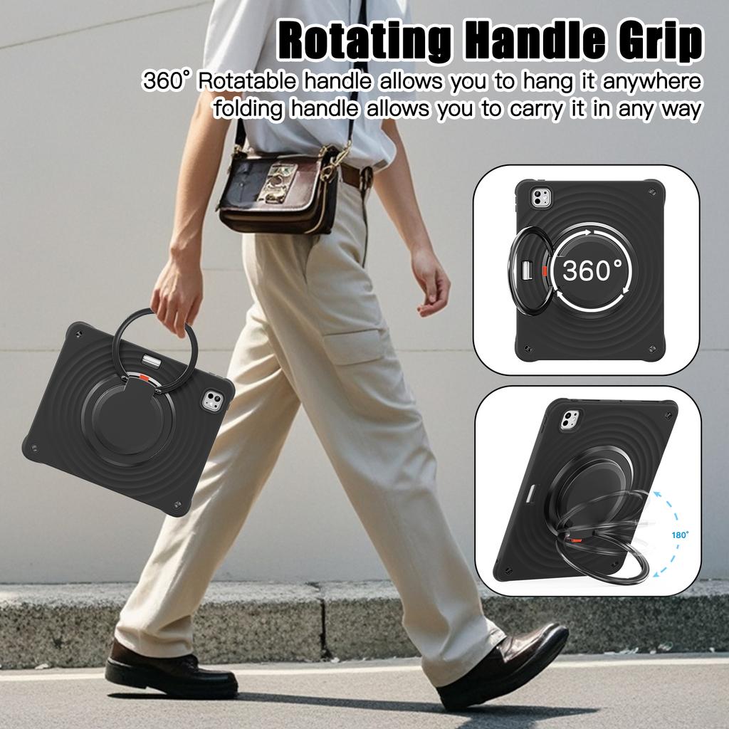 For iPad Pro 13 (2024) Case Rotatable Hand Grip Kickstand PC+Silicone+TPU Tablet Cover