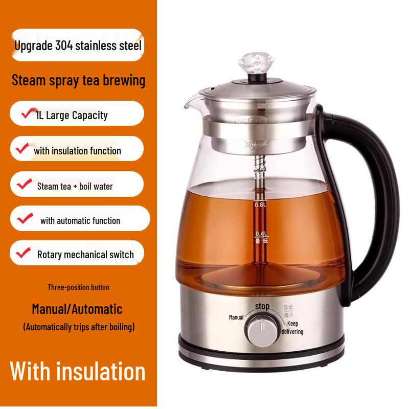 Electric Glass Spray Tea Maker, Large Capacity Steaming Kettle, Black Tea Health Pot