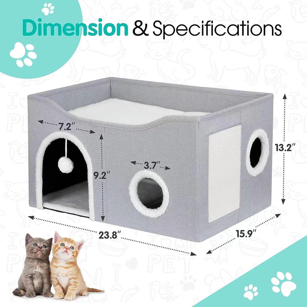 Double-Layer All-Season Enclosed Cat Bed - Warm Winter Sleeping House