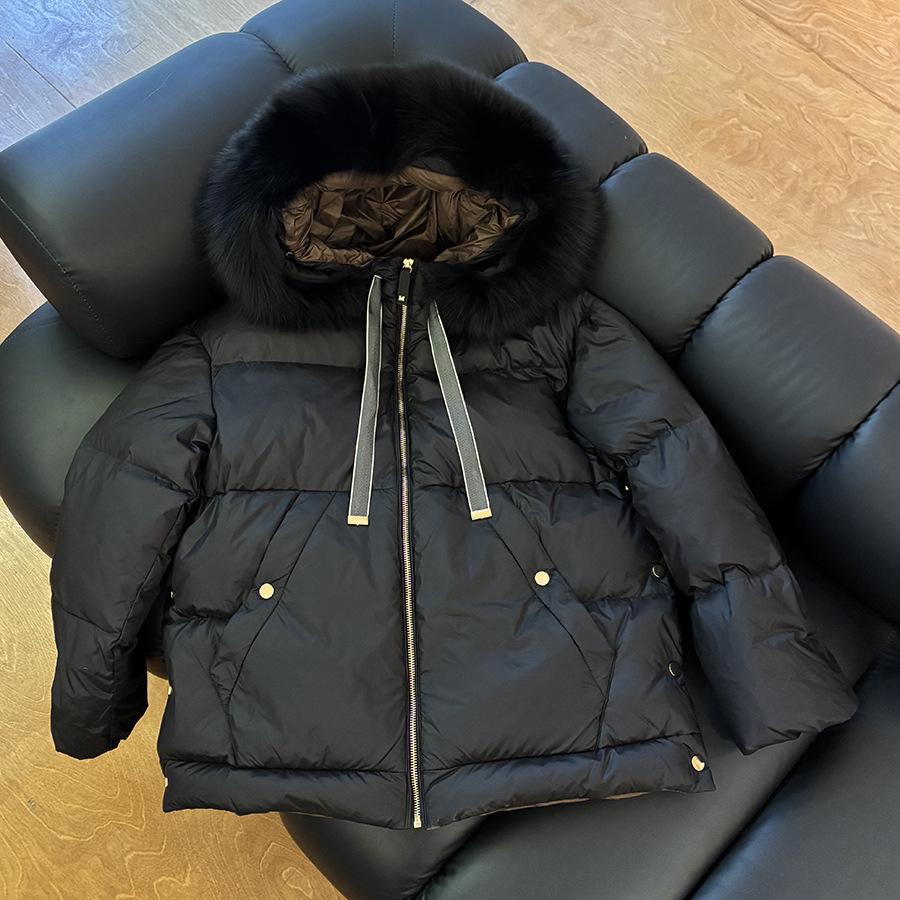Autumn and Winter Fox Hair Big Fur Collar Warm White Duck Down Hooded Down Jacket Women's Winter Clothing European and American Style