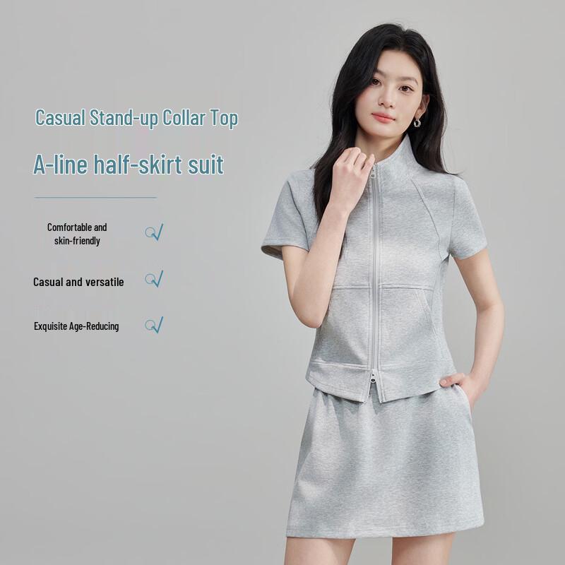 FivePlus Summer Stand Collar T-shirt & A-line Skirt Set L