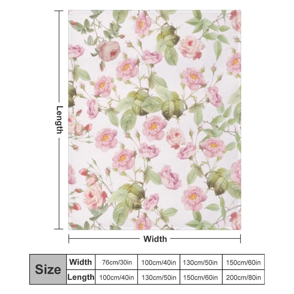Old Vintage Roses On Pink Pattern Throw Blanket Cozy Warm Blanket for Bed Room Decor
