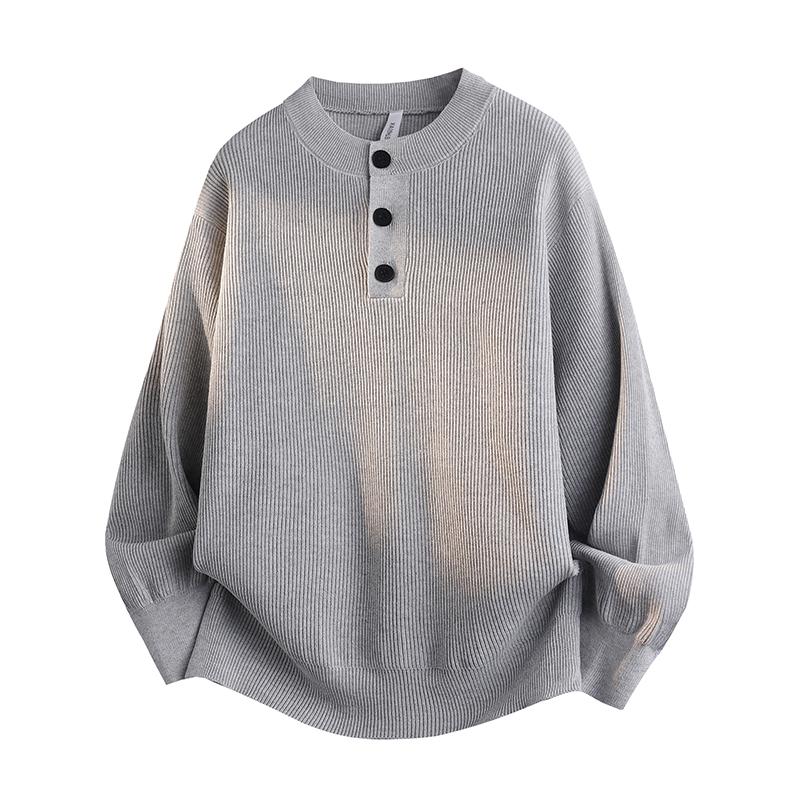Men's Crew Neck Button Detail Knit Sweater Loose Lazy Casual Pullover