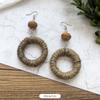 Vintage Mori Grass and Rattan Woven Handmade Earrings Bohemian Vacation Style Stud Earrings Female Ethnic Style Summer Ear Jewelry