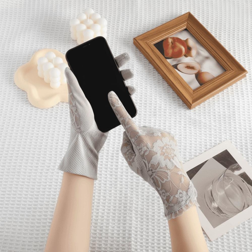 Sun Protection Lace Glove Thin Car Driving Mittens Elegant Touch Screen Gloves  Cycling