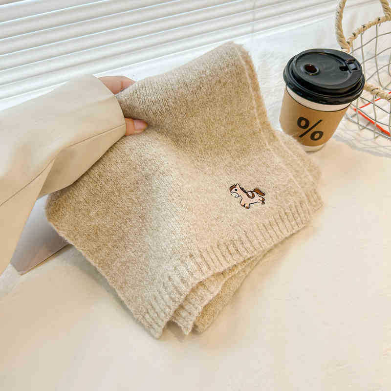 Bestickter Pony Strickwollschal Damen Saison Klein Frisch Paarschal Herren