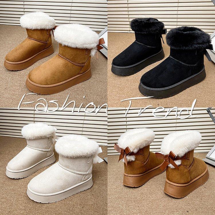 Women's Fur Mouth Large Size Soft Sole Winter Warm Fur Snow Boots Padded Lined Ankle Boots Non-Slip Hiking Casual Sports Cotton Boots