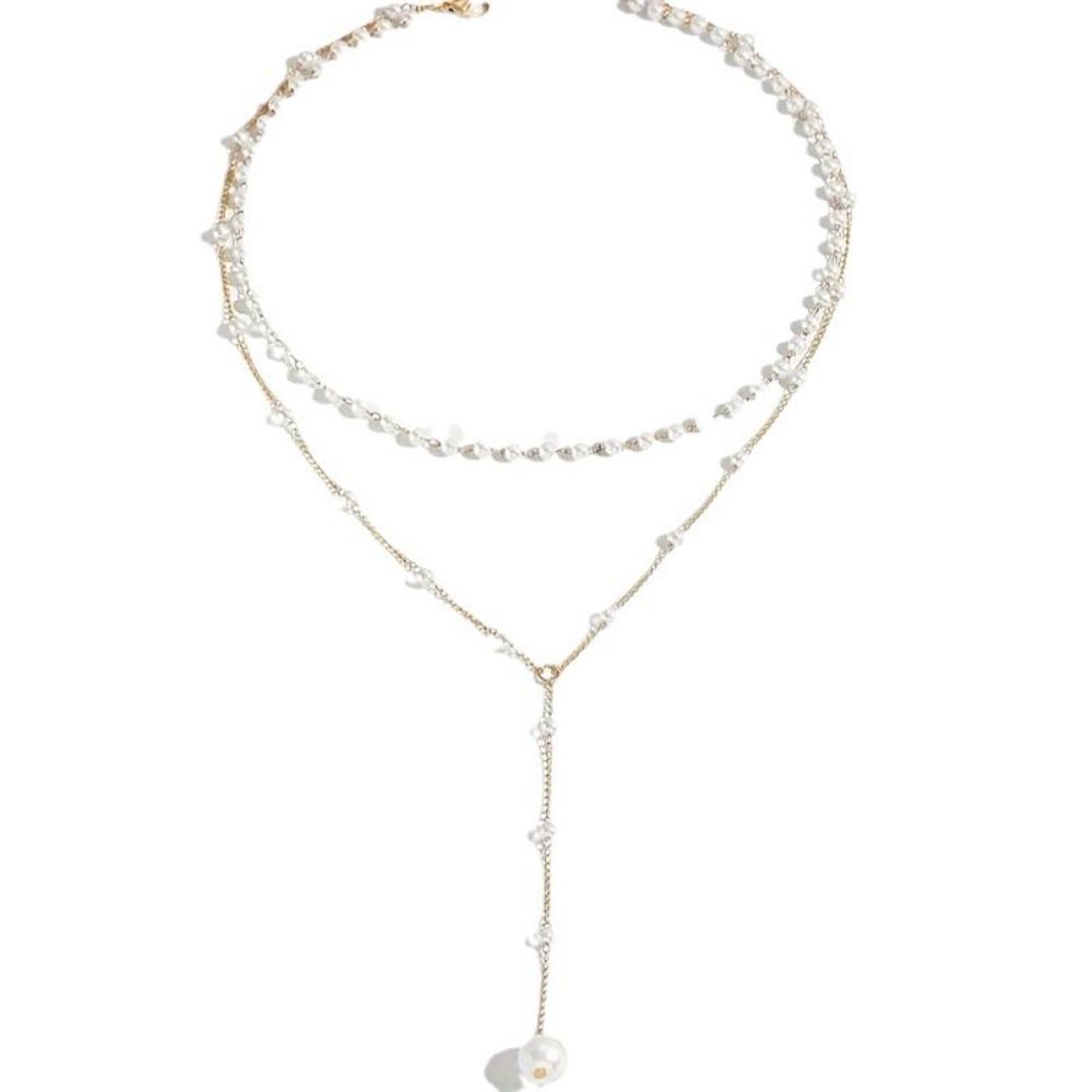 Charm Trendy Double-deck Imitation Pearl Beaded Long Pendant Necklaces for Women Temperament Summer Beach Jewelry Accessories