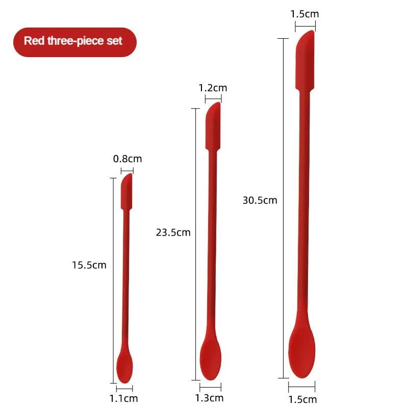 3 Adet Silikon Spatula Seti Çift Başlı Kazıyıcı Kozmetik Reçel Krem Derin Şişe Mini Spatula Uzatılmış Küçük Uçlu Spa Makyaj Aracı