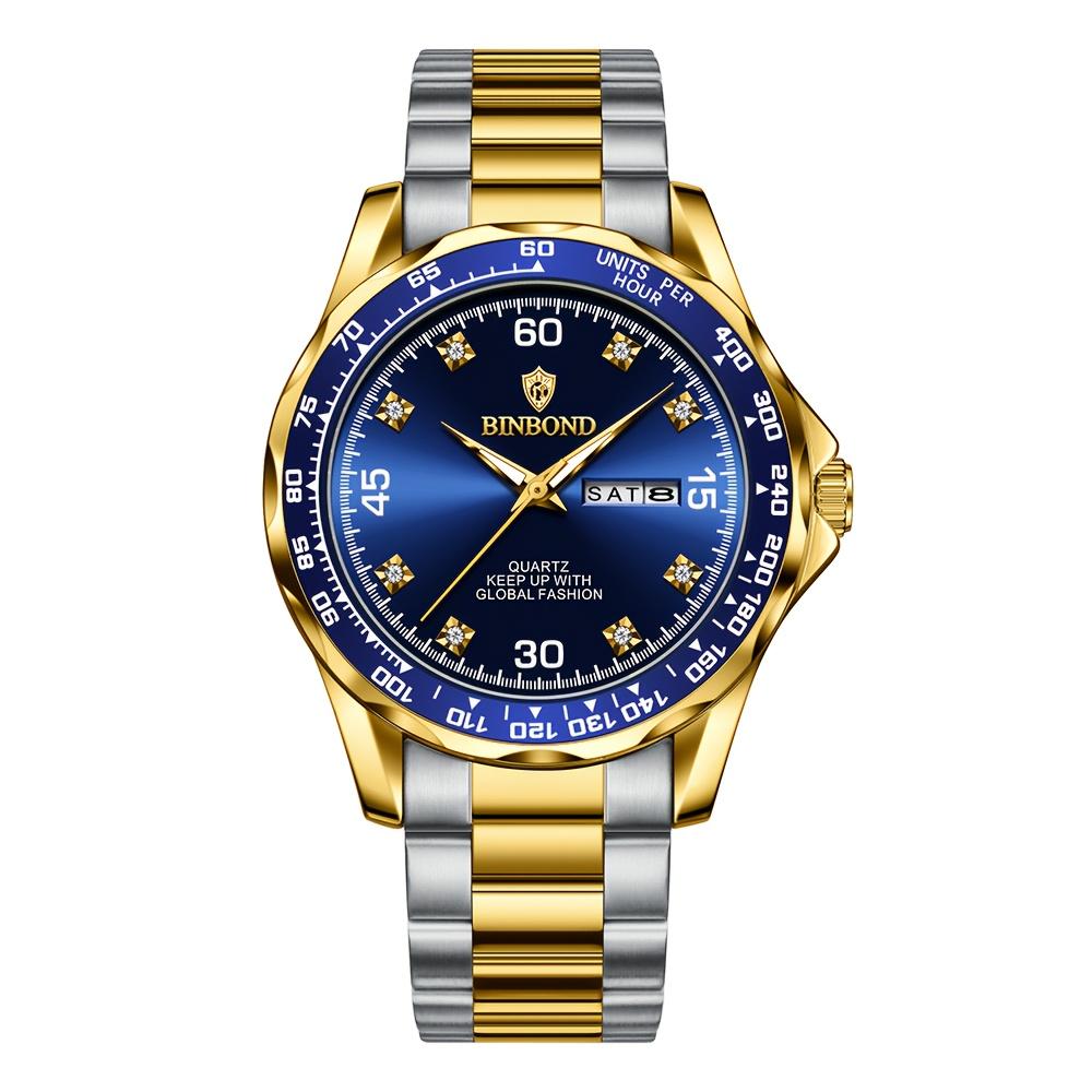 

BINBOND Men s Watch for Men Classic Double Calendar Display Luminous Pointer Waterproof Stainless steel Strap Business Men s Watches синій