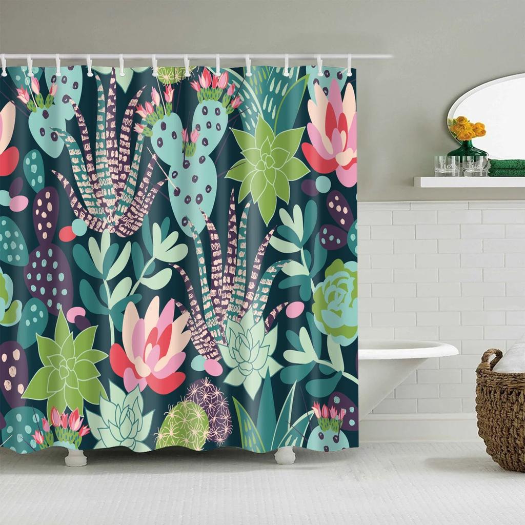 Plant Leaves Bathroom Shower Curtains Waterproof Hooks Hanging Curtain Bath Screen Decor Flowers Tree Print Shower Curtain.