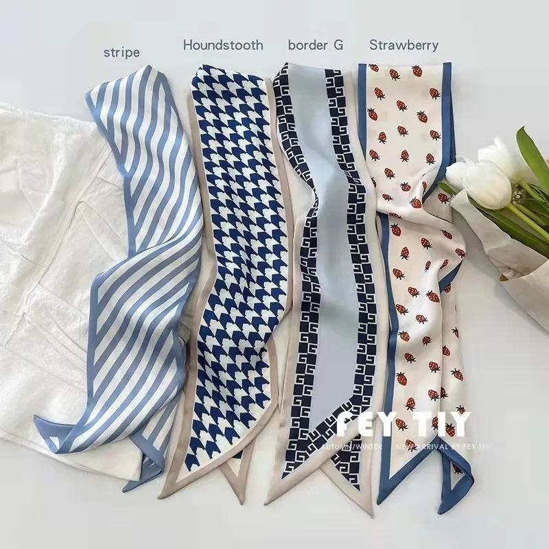 High-Grade Light Blue Series Silk Scarf for Women, Aesthetic Boho Hair Scarf Wrap, Party Holiday Beach Weekend Unique Chic