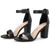 Allegra K Women's Ankle Strap Sandals with Buckle and Chunky Heels, Black-PU, Size 26.5cm