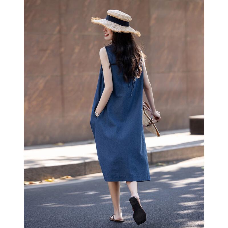 Demana Cloud Cotton Retro Sleeveless Denim Midi Dress