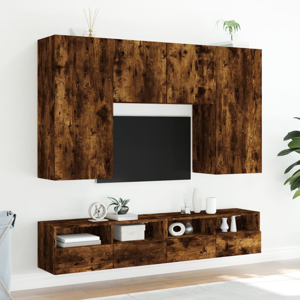 TV Wall Cabinet Smoked Oak 100 x 30 x 30 cm Wood Based Material