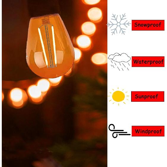 15 Pack Orange LED Bulb S14 Replacement LED Light Bulbs 2W Plastic Shatterproof LED Night Bulb E26 Base Orange String Lights Waterproof Vintage Bulb