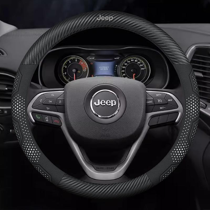 Car Carbon Fiber Leather AntiSlip Steering Wheel Cover Jeep Grand Cherokee Wrangler Renegade Patriot Commander Compass Gladiator