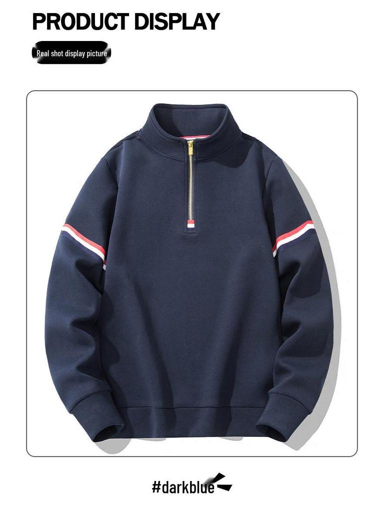 Męska bluza z kapturem w stylu retro, z zamkiem do połowy, z pluszem, gruba, nowość na 2024, luźny krój, kołnierz stojący, idealna na wiosnę, jesień, zimę.