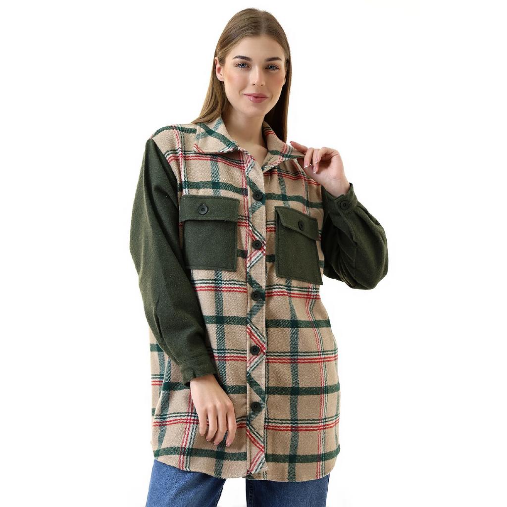 Grau-rosa kariertes Oversize-Holzfällerhemd für Damen