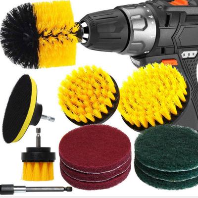 12pcs Electric Drill Brush Set - Yellow Cleaning Attachments for Tile/Grout/Floor, Stain Removal & Polishing