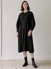 AVANT-G Waist Strap Volume Sleeve Dress - Black