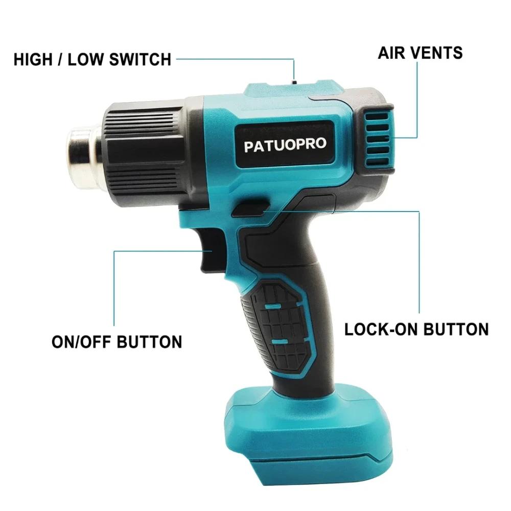 21V Cordless Heat Gun Portable Handheld Heavy Duty Electric Hot Air Gun Power Tools With 3 Nozzles For Makita 18v Battery