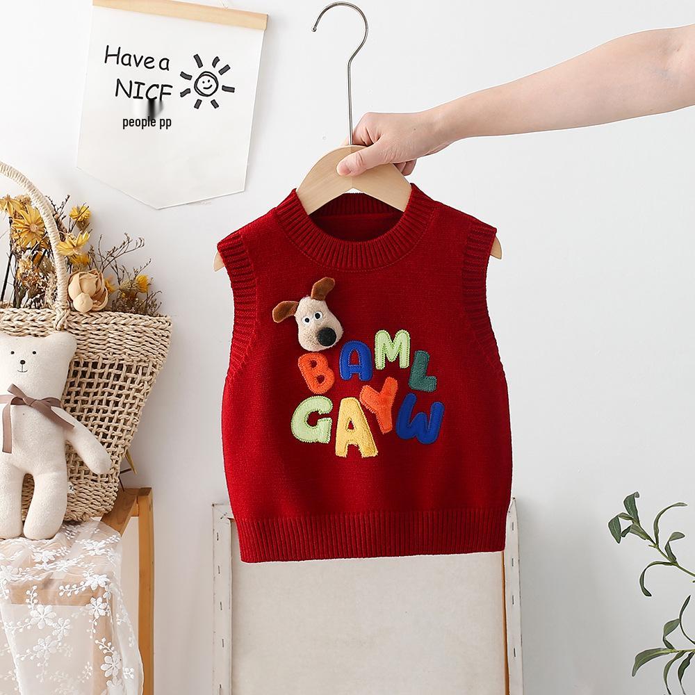 Children s Wool Embroidered Vest - Sleeveless Cardigan for Spring/Autumn 120 cm красный
